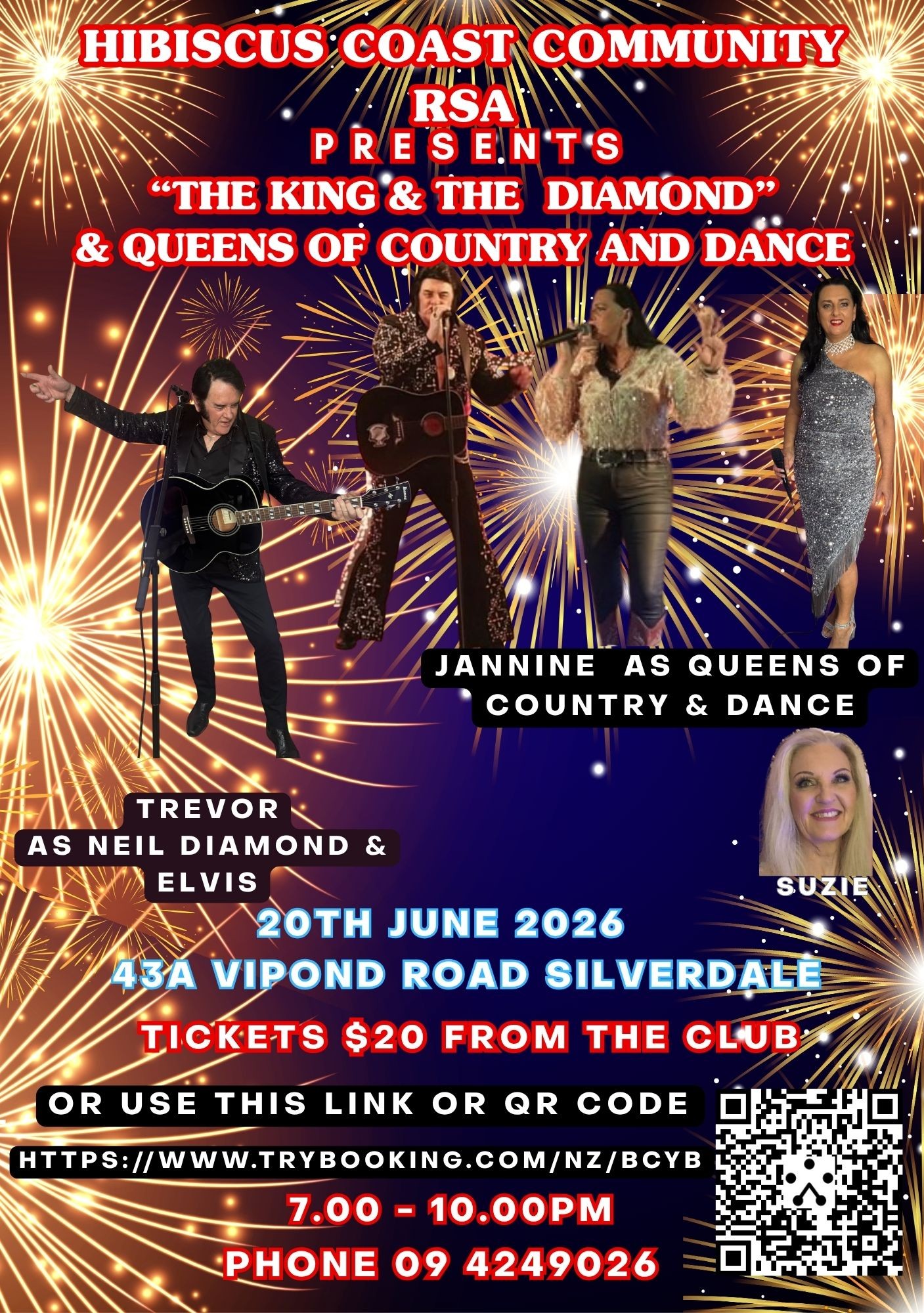 Hibiscus Coast Community RSA presents The King & The Diamond & Queens of Country and Dance — 20th June 2026